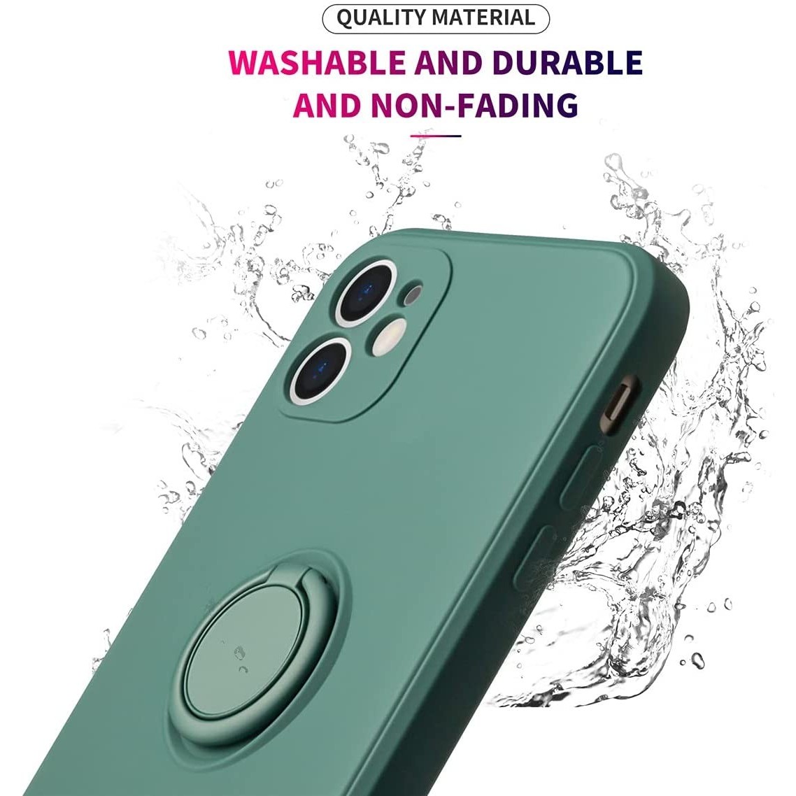 Husa protectie compatibila cu Apple iPhone 12 Liquid Silicone Ring cu suport rotativ Verde [4]