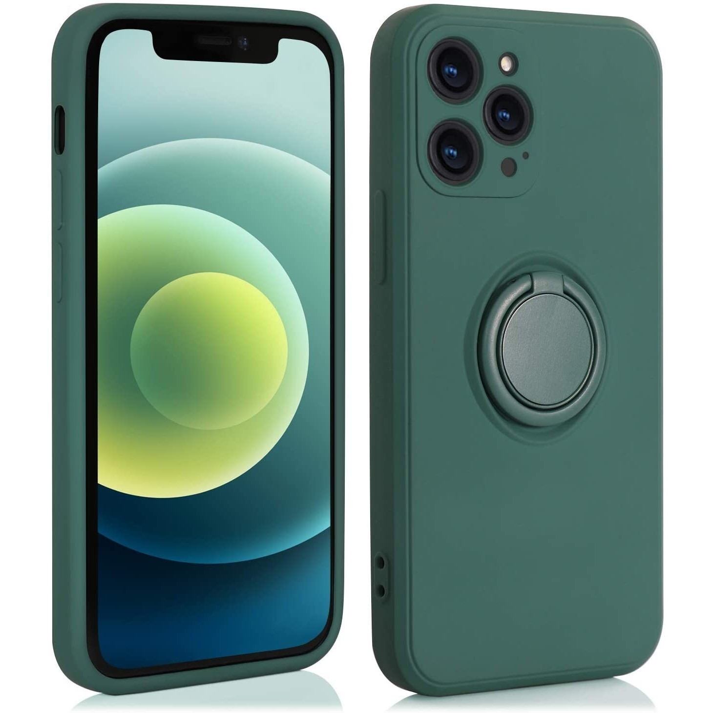 Ring Silicone Case - Husa protectie compatibila cu Apple iPhone 11 Pro Max Liquid Silicone Ring cu suport rotativ Verde