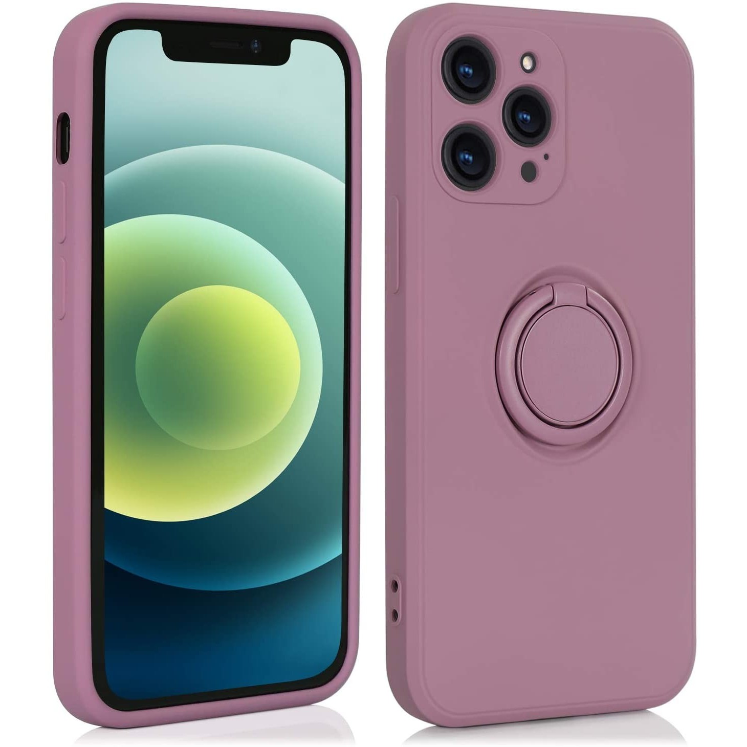 Ring Silicone Case - Husa protectie compatibila cu Apple iPhone 12 Pro Liquid Silicone Ring cu suport rotativ Mov