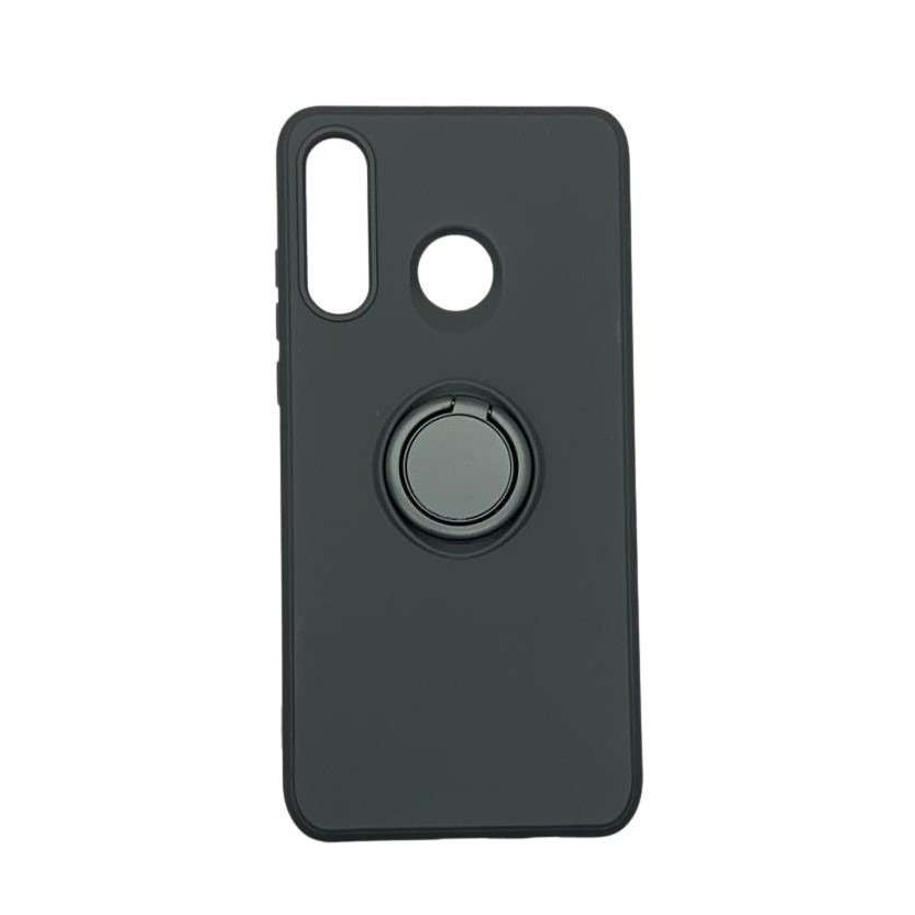 Ring Silicone Case - Husa protectie compatibila cu Huawei P30 Lite Liquid Silicone Ring cu suport rotativ Negru