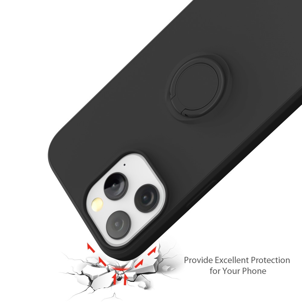 Husa protectie compatibila cu Huawei P40 Lite E Liquid Silicone Ring cu suport rotativ Negru [5]