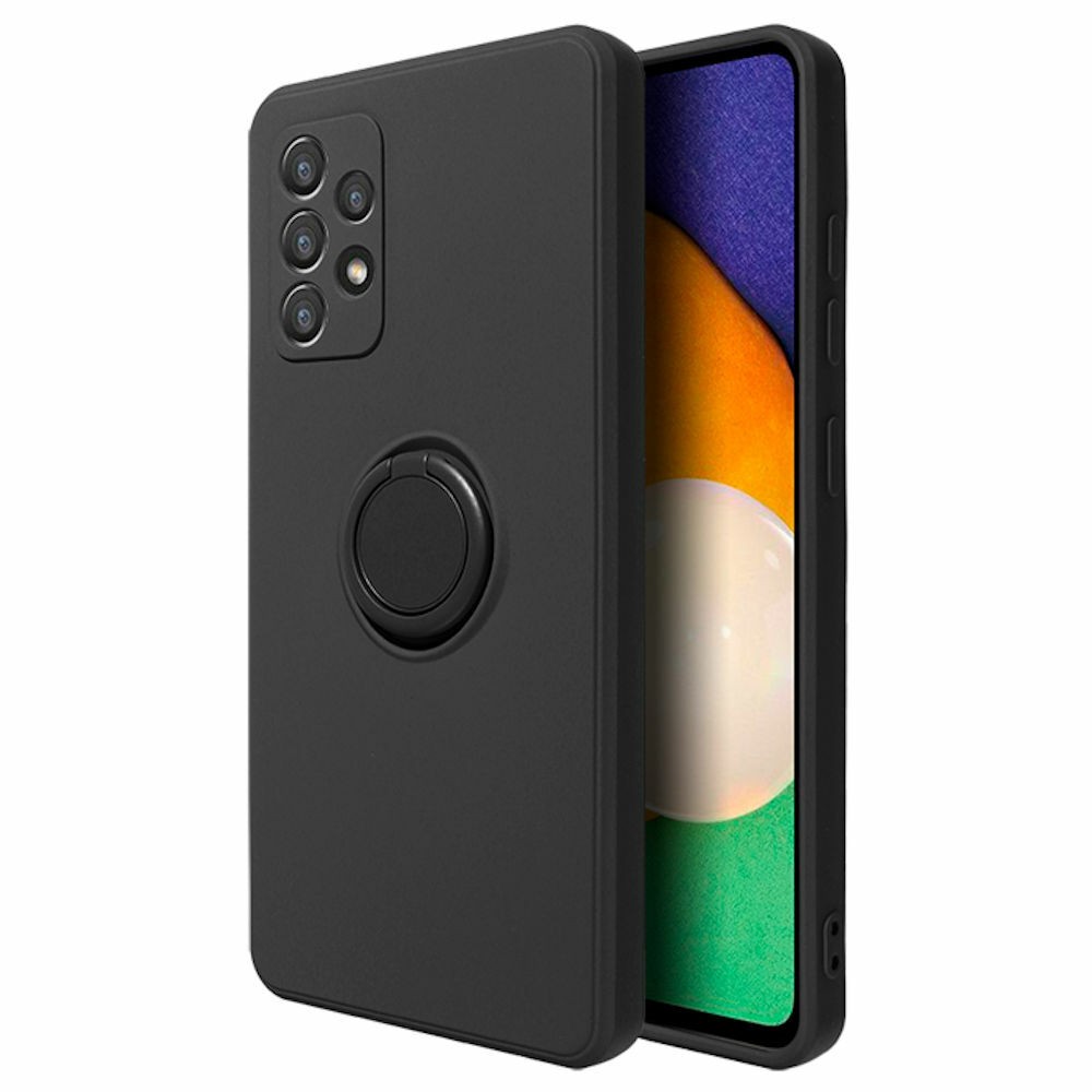 Ring Silicone Case - Husa protectie compatibila cu Samsung Galaxy A32 5G Liquid Silicone Ring cu suport rotativ Negru