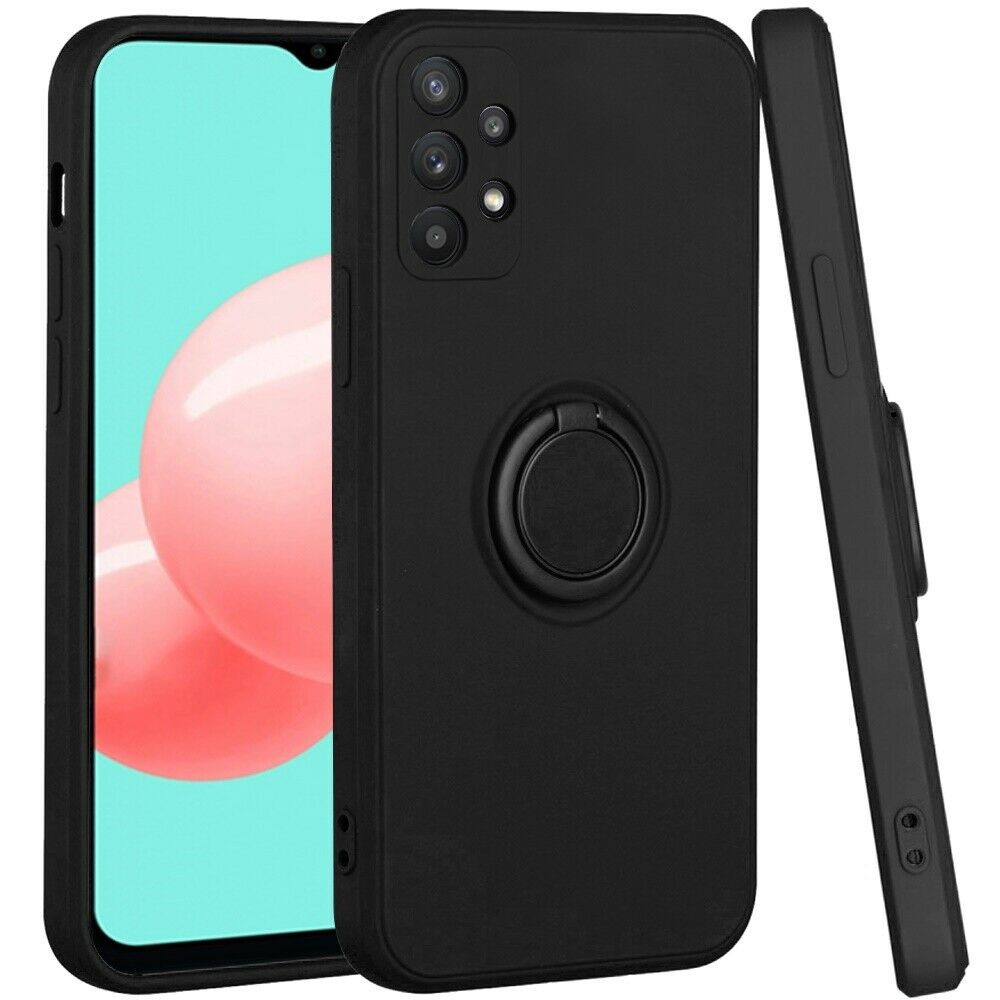 Husa protectie compatibila cu Samsung Galaxy A32 5G Liquid Silicone Ring cu suport rotativ Negru [5]