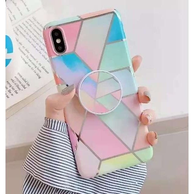 Husa protectie pentru Apple iPhone 11Pro Max Soft IMD TPU Marble Geometric Roz Suport inclus [3]