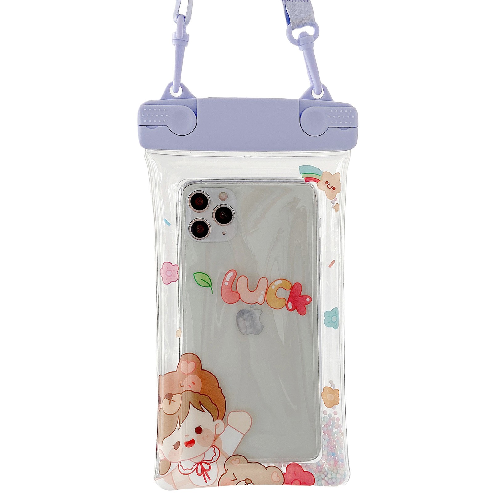Fruity - Husa subacvatica Fruity Waterproof , Snowproof, Universala, Impermeabila, cu Snur, pentru telefon sau documente, Lucky Girl, Mov