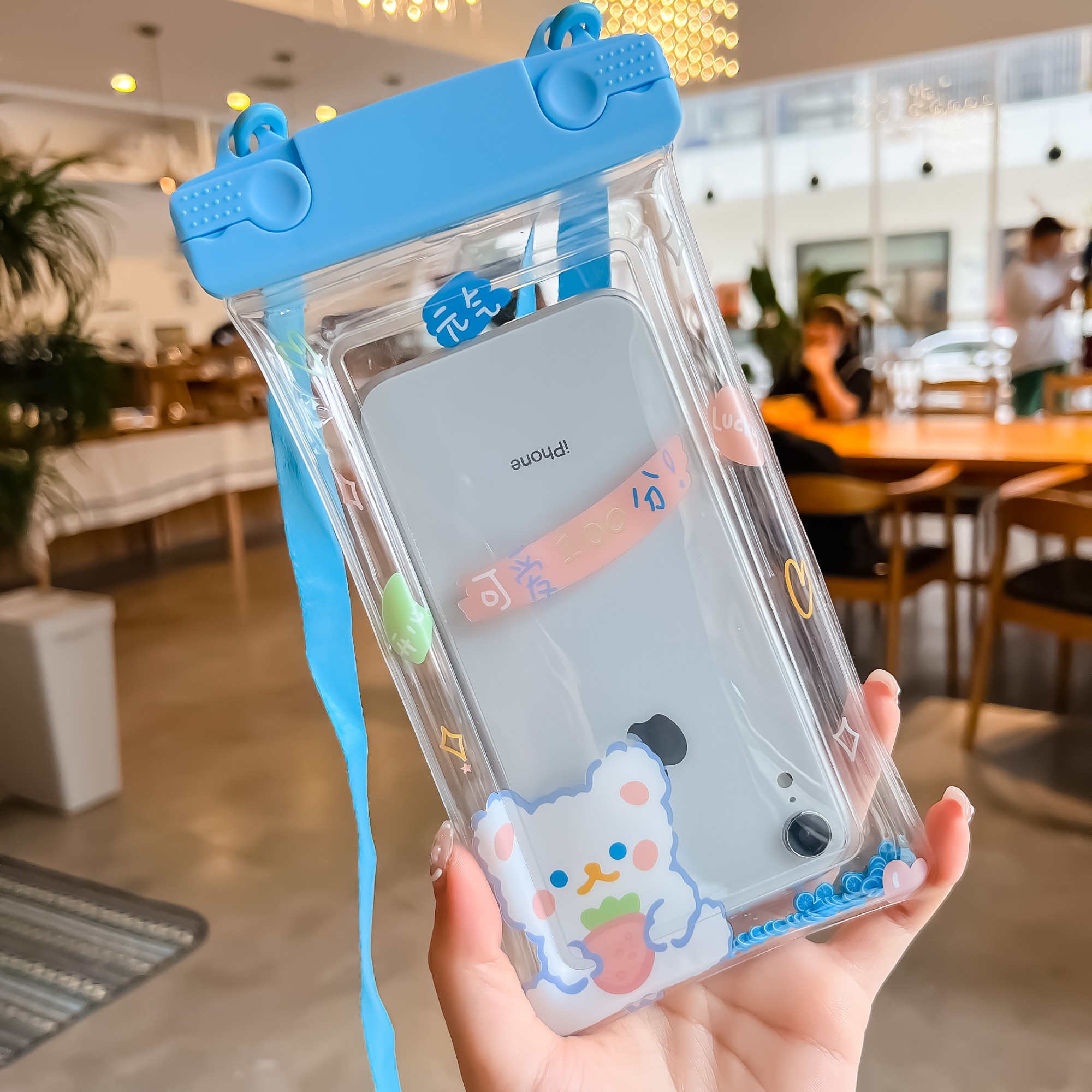 Husa subacvatica Fruity Waterproof , Snowproof, Universala, Impermeabila, cu Snur, pentru telefon sau documente, Berry Bear, Albastru [2]