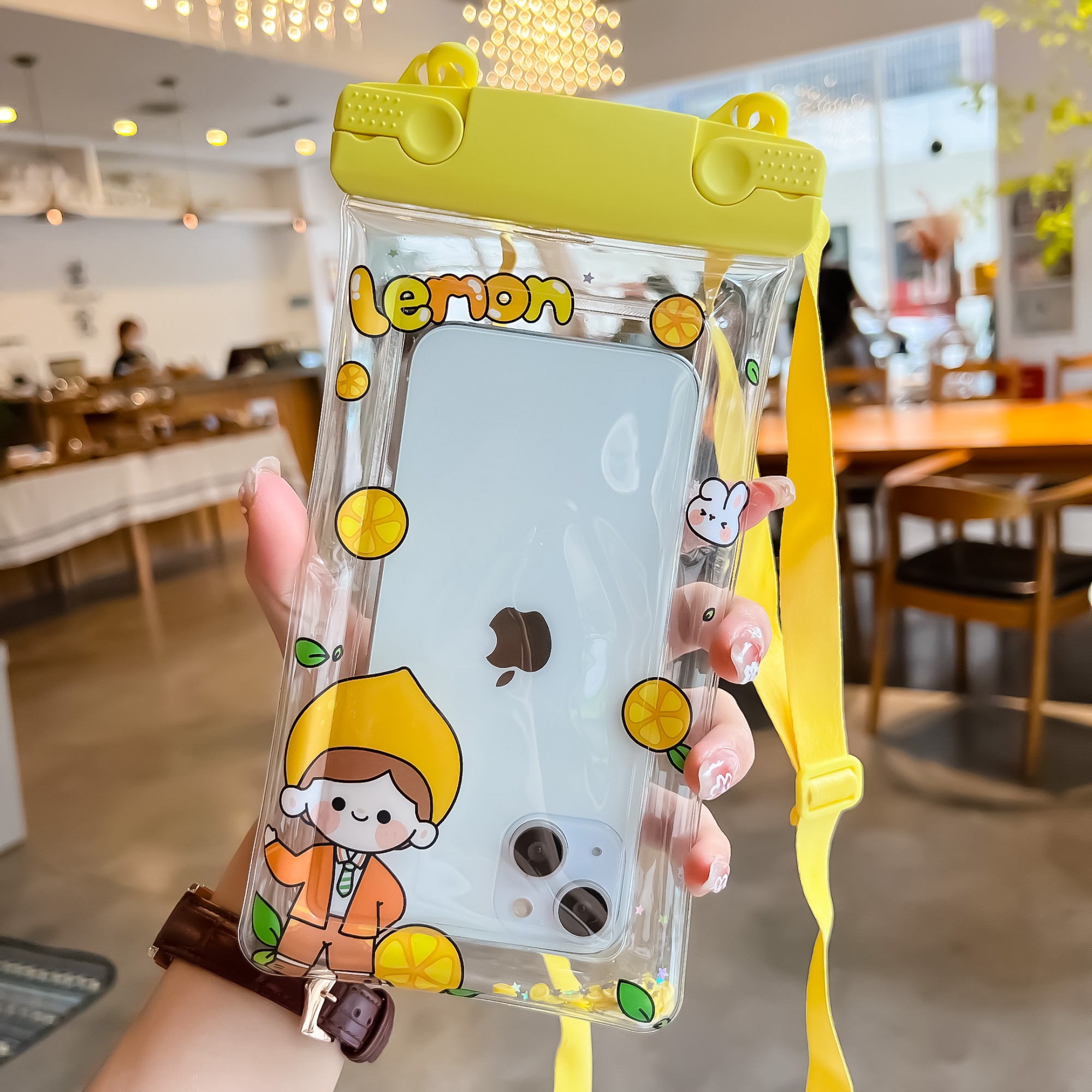 Husa subacvatica Fruity Waterproof , Snowproof, Universala, Impermeabila, cu Snur, pentru telefon sau documente, Lemon Boy, Galben [2]