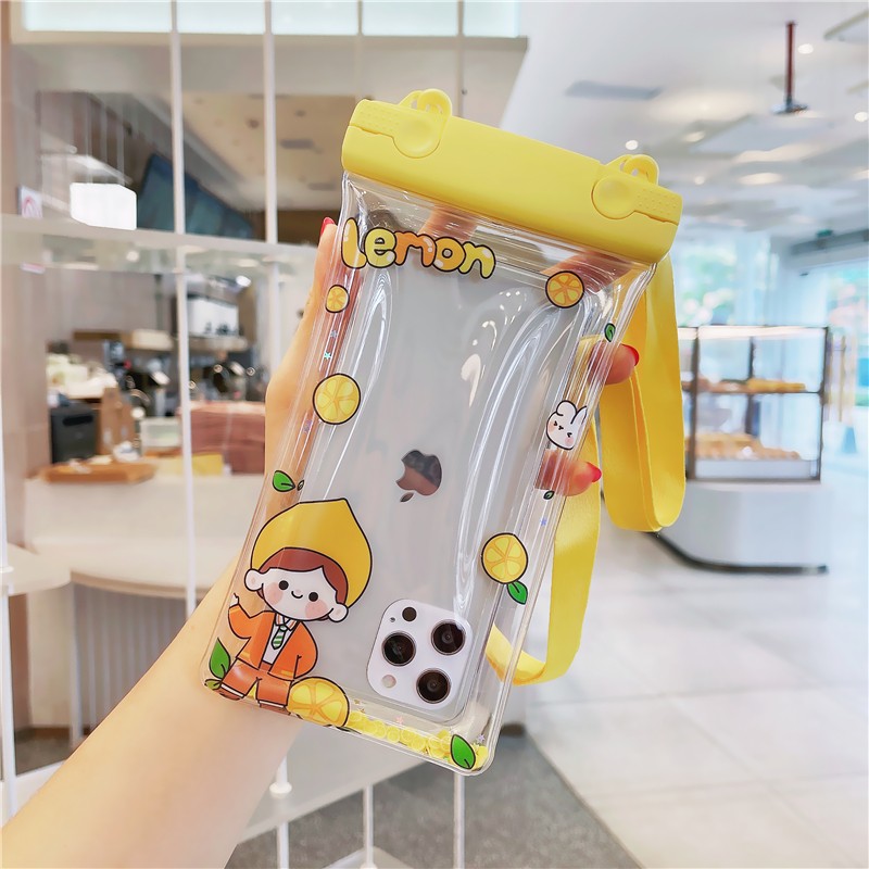 Husa subacvatica Fruity Waterproof , Snowproof, Universala, Impermeabila, cu Snur, pentru telefon sau documente, Lemon Boy, Galben [3]