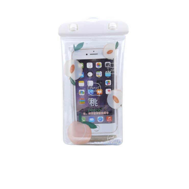 Glitter Kids - Husa subacvatica Glitter Kids Waterproof , Snowproof, Universala, cu Snur, pentru telefon sau documente, Peach, Alb