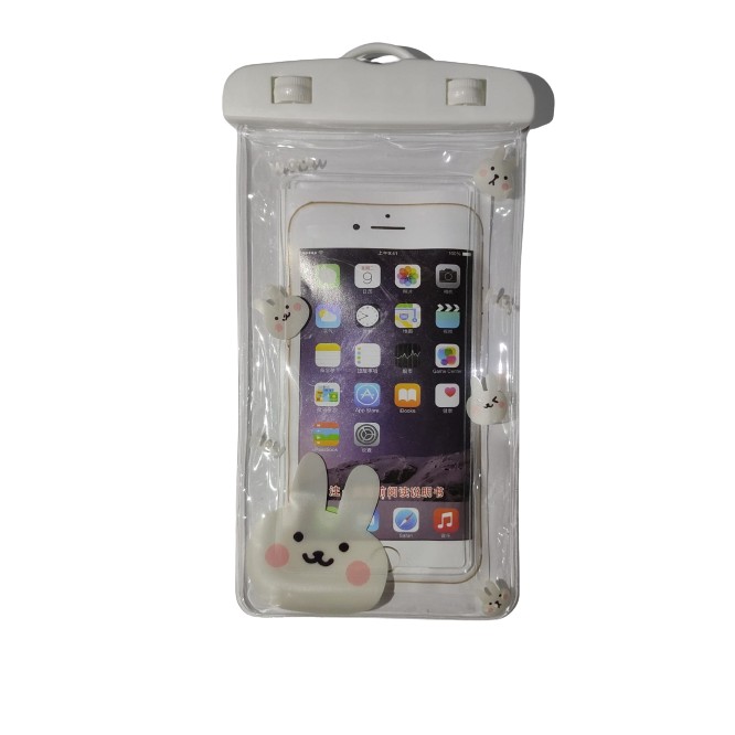 Kidz - Husa subacvatica Kids Waterproof , Snowproof, Universala, cu Snur, pentru telefon sau documente, Bunny, Alb