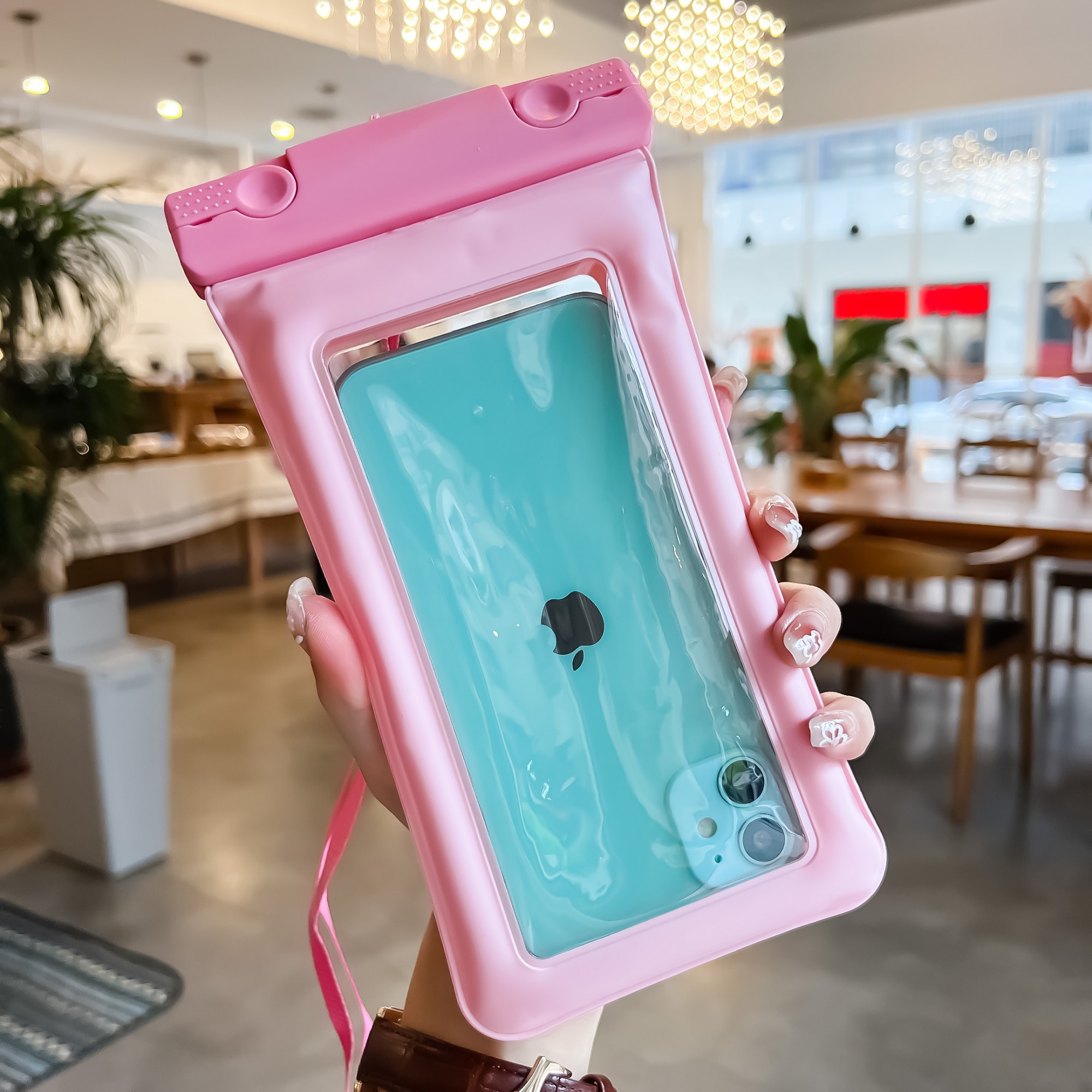 Husa subacvatica Matte Cushion Waterproof , Snowproof, Universala, cu Snur, pentru telefon sau documente, Roz [2]