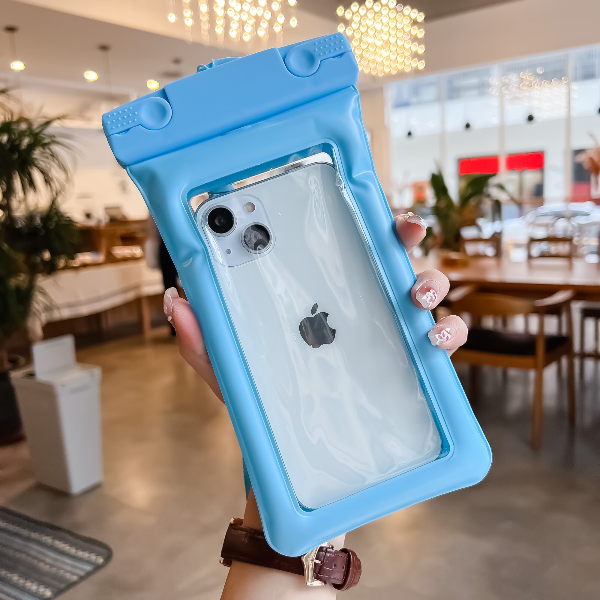 Husa subacvatica Matte Cushion Waterproof , Snowproof, Universala, cu Snur, pentru telefon sau documente, Bleu [3]