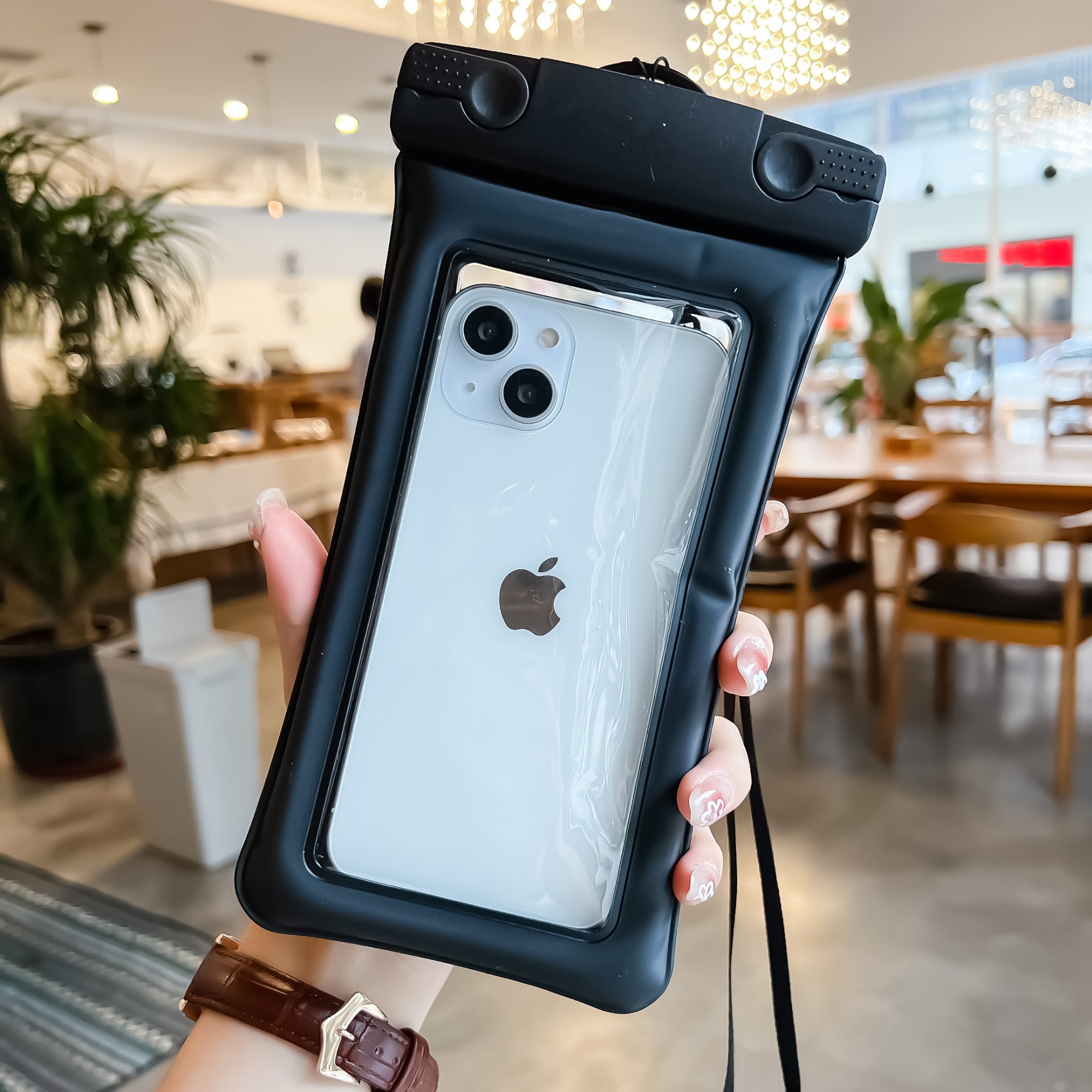 Husa subacvatica Matte Cushion Waterproof , Snowproof, Universala, cu Snur, pentru telefon sau documente, Negru [2]