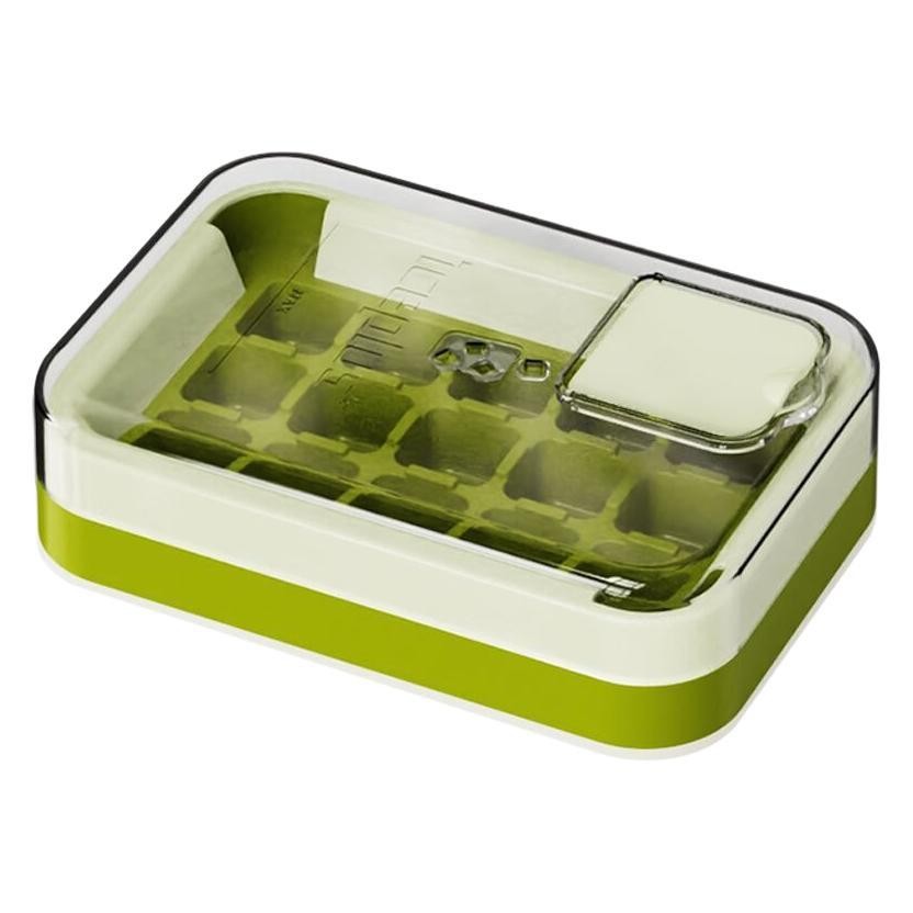 Forme cuburi de gheata - Cutie Gheata, 15 Cuburi, Cu Sistem de Presare Spate, Capac de Umplere și Evacuare, 1 L, 16.5 x 11.2 x 4.5 cm, Verde