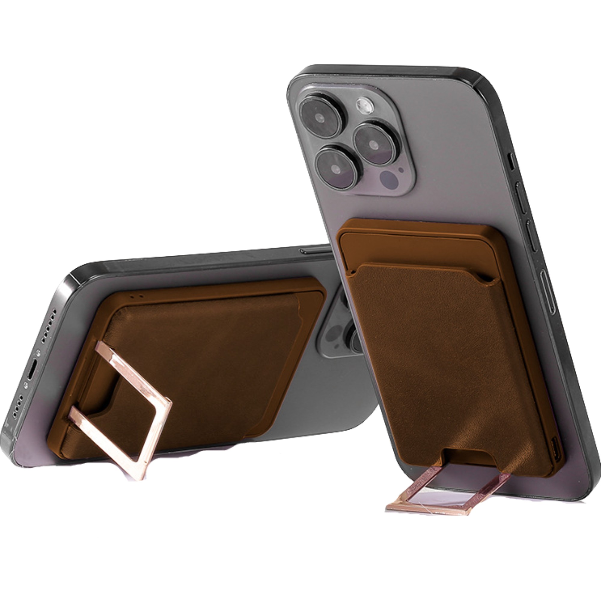 Incarcatoare Telefoane - Accesoriu pentru telefon 3 in 1 , incarcator Wirelles Magsafe, portofel si suport, maro