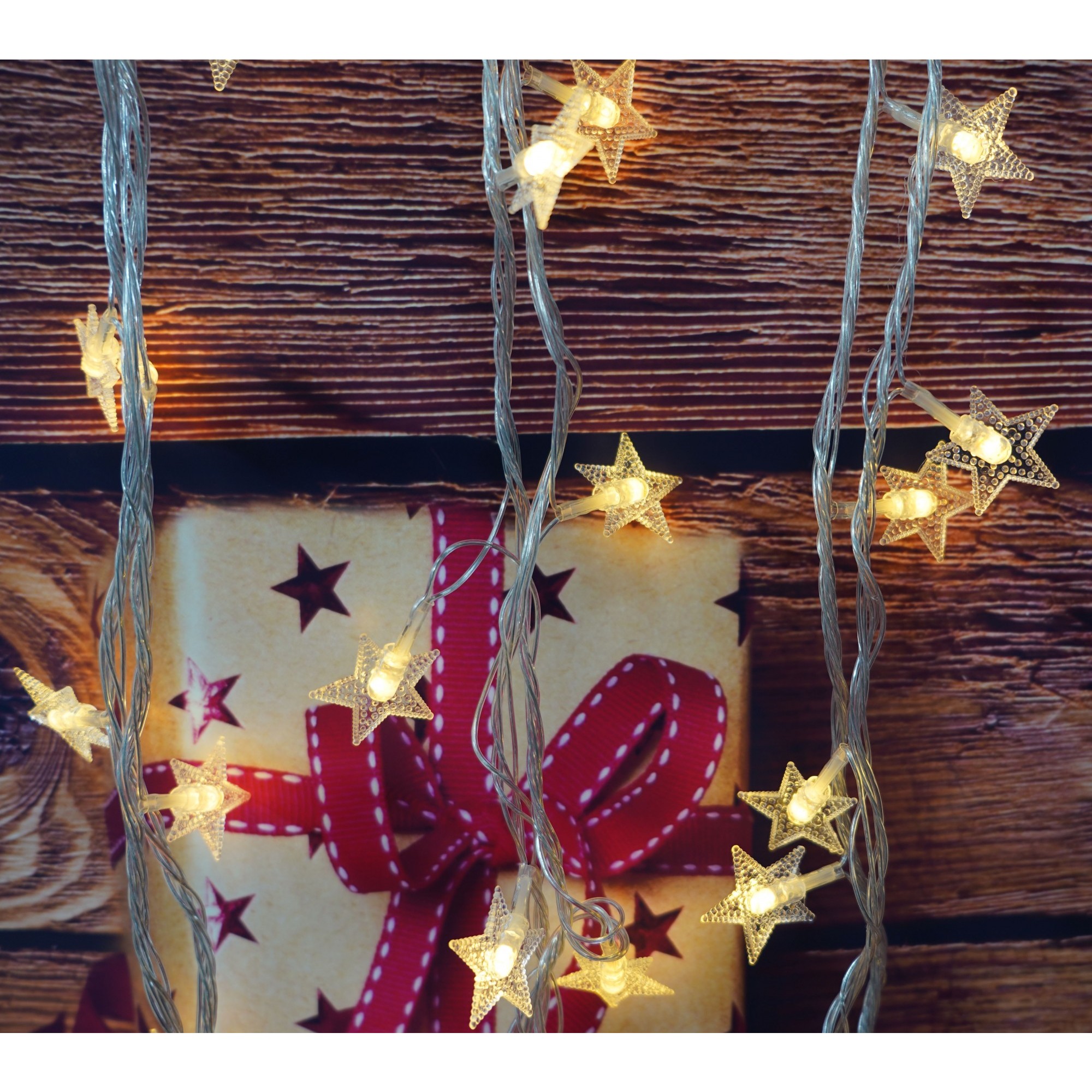 Instalatie Craciun, 10 M, 100 de LED-uri, alb-cald, model cu stelute, liniara, cu baterie, interior/exterior,  [3]