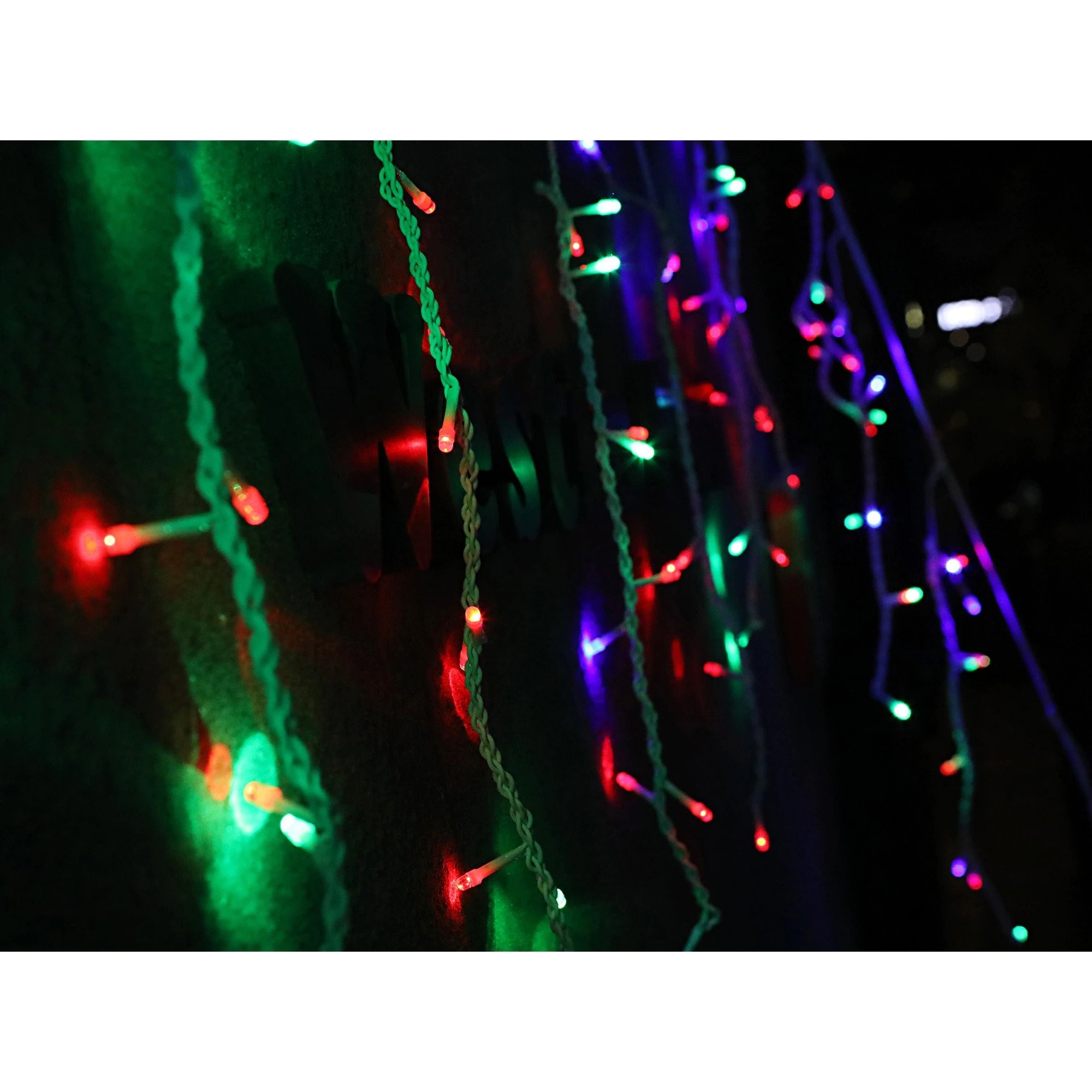 Instalatie Craciun, 10 m, 286 Led-uri ,Franjuri, Rosu / Verde/ Albastru, Flash, Transformator, Interconectabila, Prelungitor 5 m inclus, Fir Transparent,  [2]