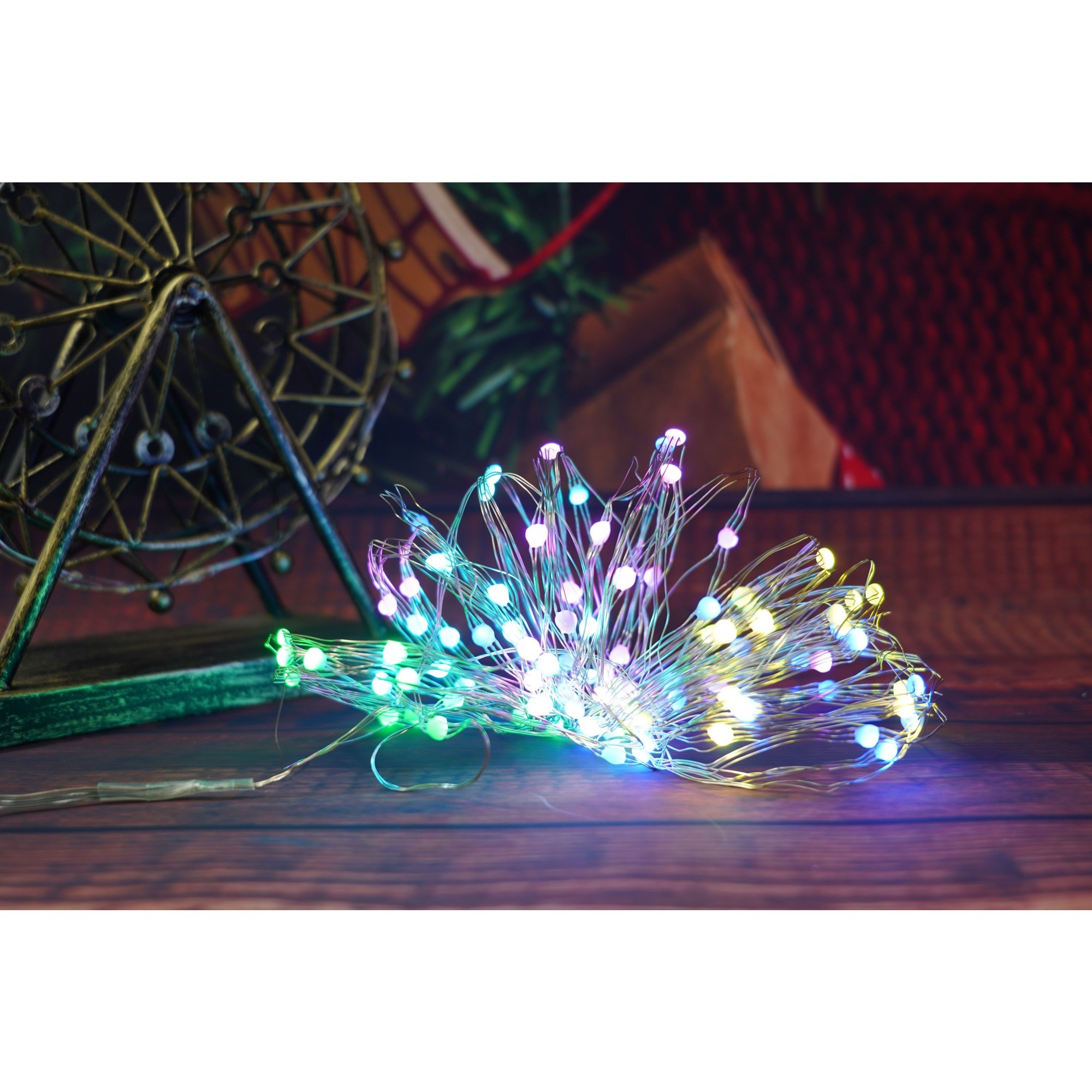 Instalatie Craciun, 10 metri, 100 LED-uri, telecomanda 32 de functii, multicolor RBG, fir cupru, USB, interior,  [2]