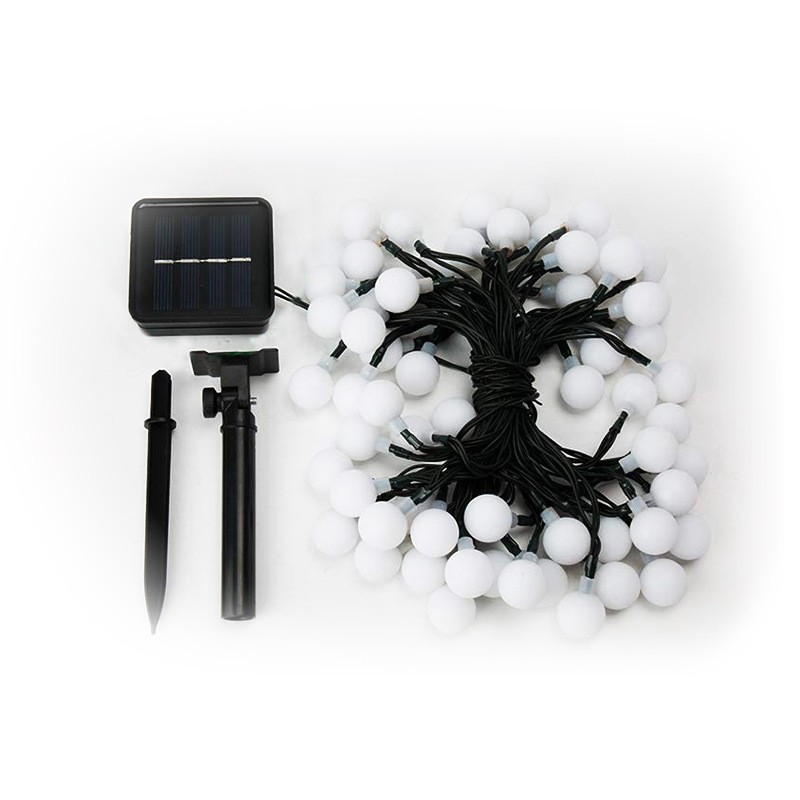 Instalatie Craciun, 12 metri, 100 de LED-uri cu ornament tip Bulb, 8 jocuri de lumini alb rece, cu energie solara, liniar, interior/exterior,  [5]