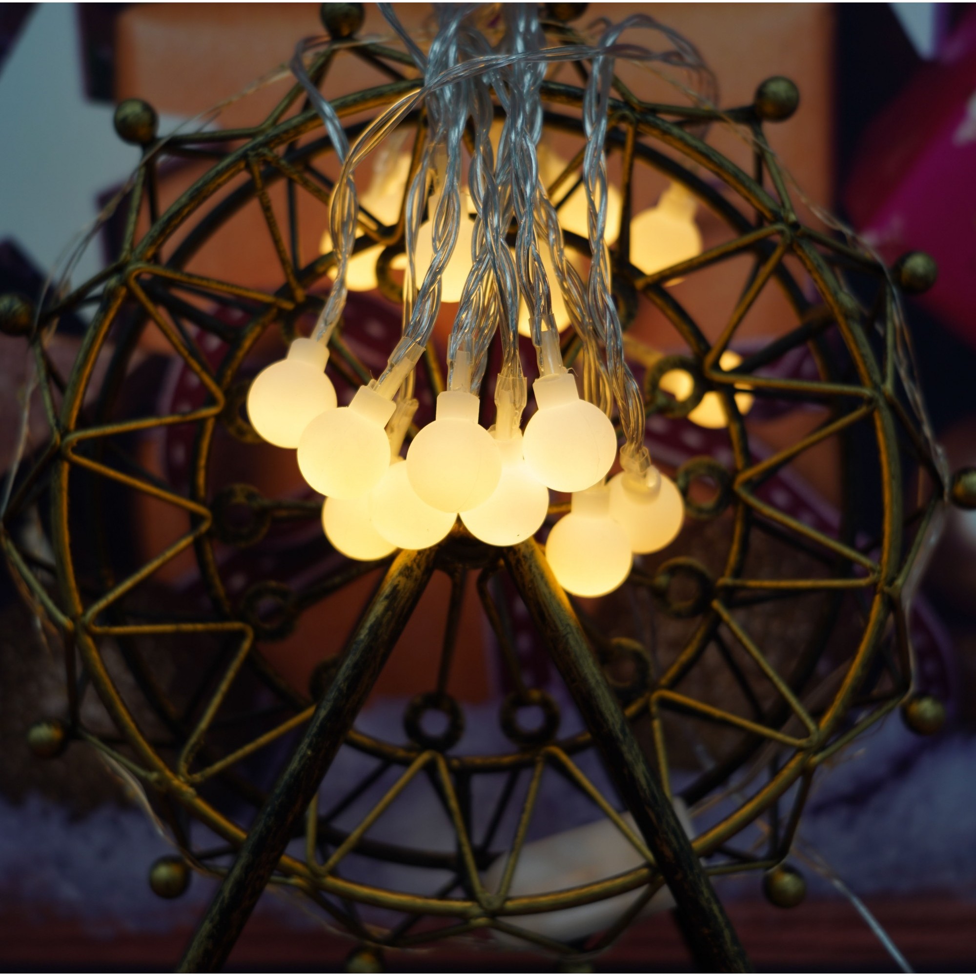 Instalatie Craciun, .3 m, 20 de LED-uri, alb-cald, model cu bilute, liniara, cu baterie, interior/exterior,  [3]