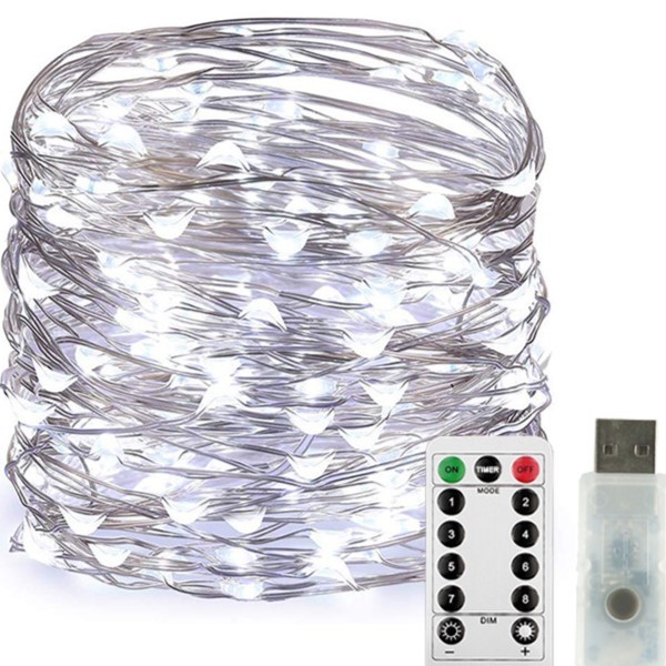 Instalatie Craciun, 5 metri, 50 LED-uri, USB, Telecomanda cu 8 functii, alb rece,  [5]