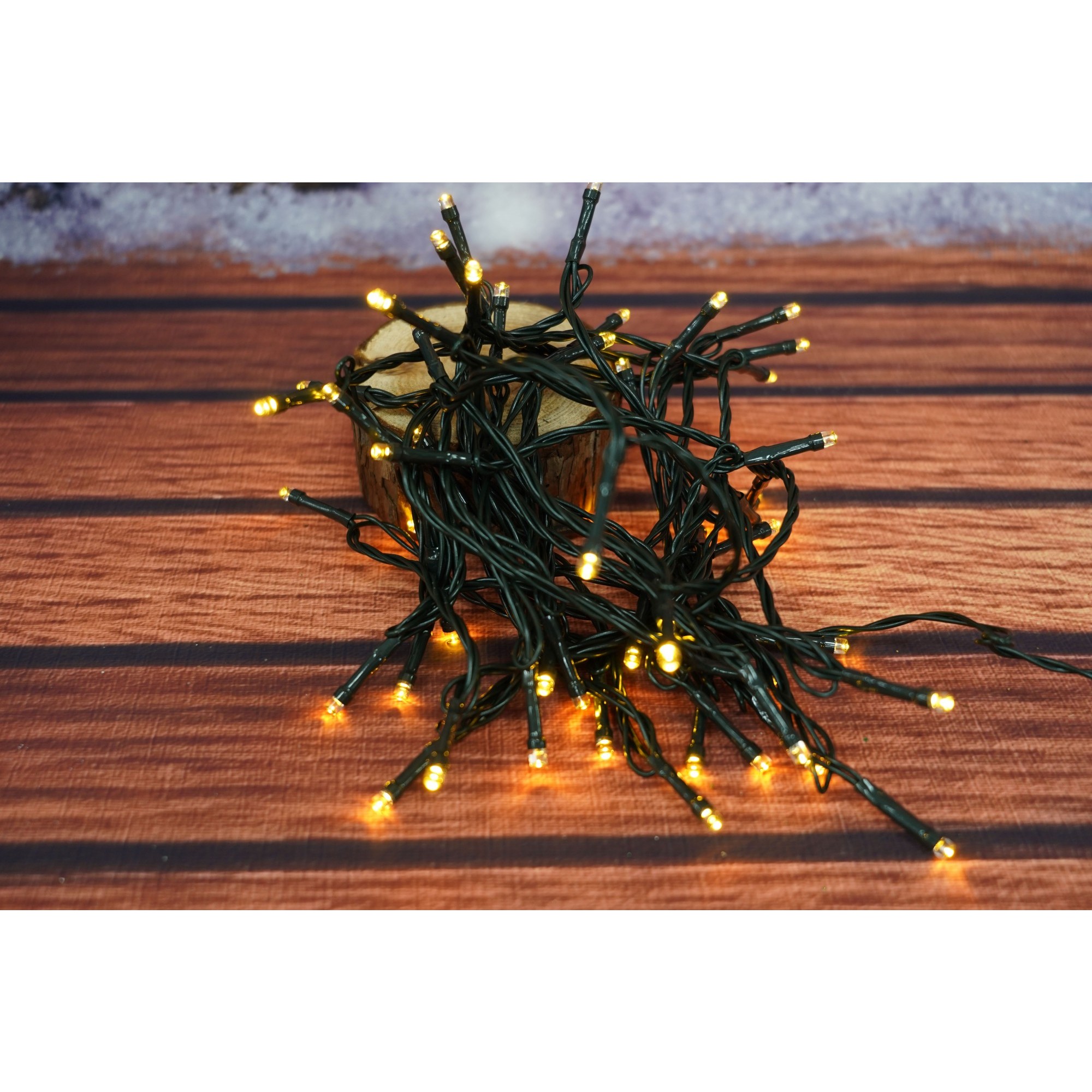 Instalatie Craciun, 8 metri, 50 de LED-uri, alb cald, telecomanda 8 functii, cu energie solara, fir negru, liniar, interior/exterior,  [5]