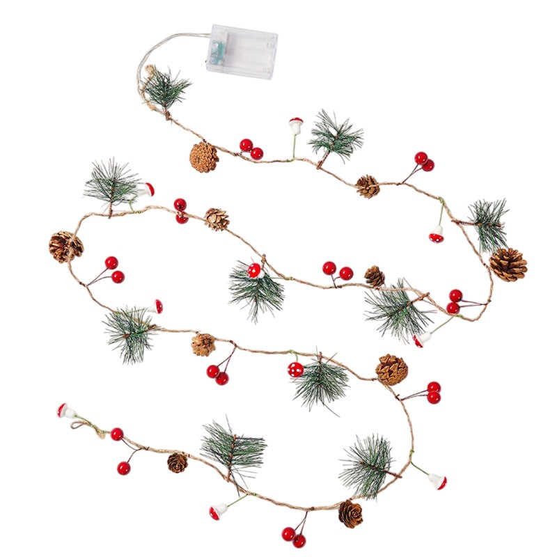 Instalatie Craciun cu baterii, 2 metri, 20 LED-uri tip Ace, conuri de pin si ciuperci, Alb Cald,  [6]