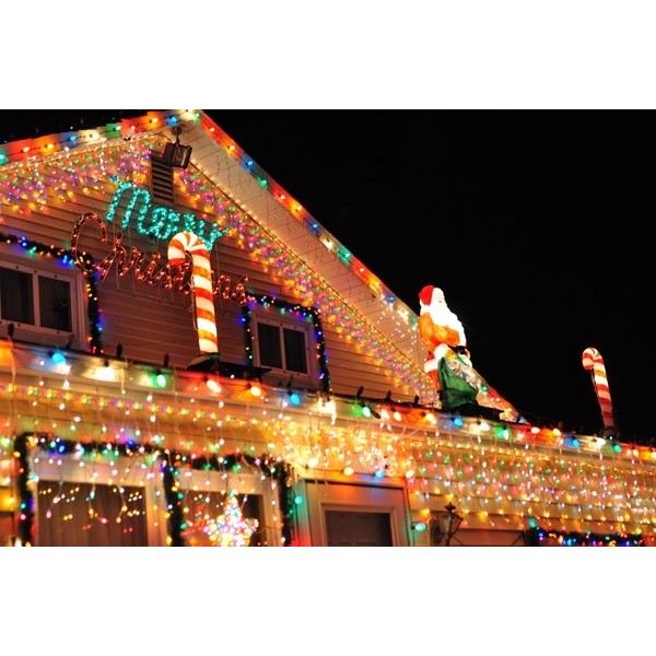 Instalatie Craciun Turturi, IP44, 40 m, 1144 Led-uri ,Perdea Franjurata, Multicolor, 8 jocuri de lumini, Transformator 31 V, Putere 9 W, Interconectabila, Interior/Exterior, Prelungitor 3 m inclus, Fir Alb,  [6]