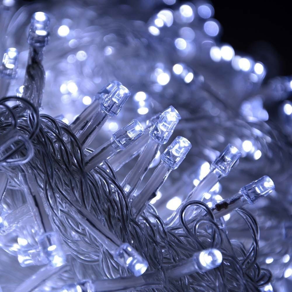 Instalatie Craciun Turturi, IP44, 5 m, 143 Led-uri ,Perdea Franjurata, Alb rece, 8 jocuri de lumini, Transformator 31 V, Putere 9 W, Interconectabila, Interior/Exterior, Prelungitor 5 m inclus, Fir Transparent,  [8]