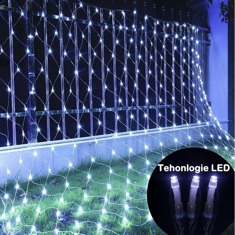 Instalatie Craciun Yoto, Tip Plasa, 1.2 m x 1.2 m, 80 LED-uri, Prelungitor 1.5 m, 8 Jocuri de Lumini, Interconectabila, Fir transparent, Interior/Exterior, Alb Rece [6]