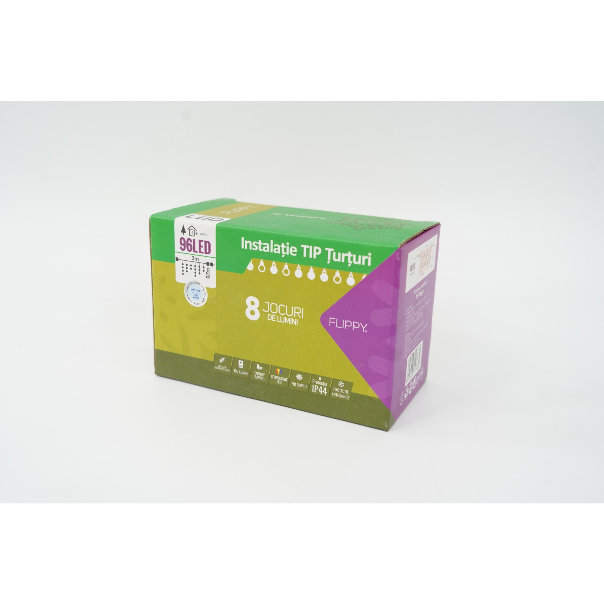 Instalatie de Craciun ® Tip Turturi, 8 jocuri de lumini Sectiune 3 m, 96 LED-uri, Interconectabila, Fir Transparent, Alb Rece [3]