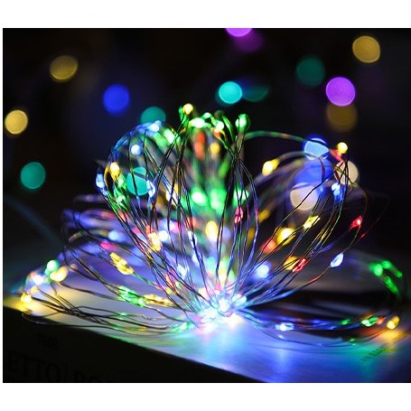 Instalatii cu baterii - Instalatie de Craciun, Liniara, 3 m, Baterii, 30 LED-uri, 2 Jocuri de Lumini, Fir Cupru, Multicolor