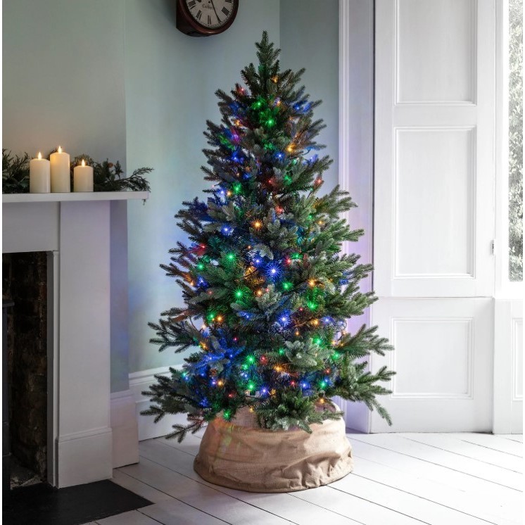 Instalatie de Craciun liniara Yoto, 10 m, din care 1 m cablu priza 220V, 100 LED, 8 jocuri de lumini, pentru interior, controler, fir negru, multicolor [5]