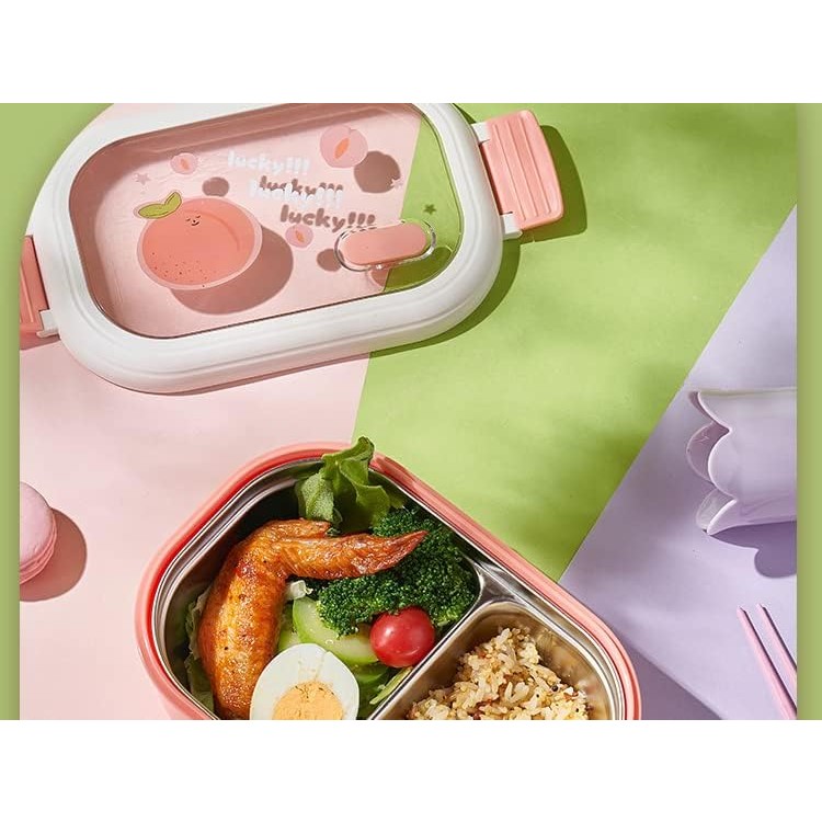 Cutie pentru Pranz sau Gustari, , cu Doua Compartimente, pentru Copii si Adulti, Etansare, PP, Perfect pentru Scoala si Birou, 1000 mL, 22.5x14.5x8 cm, Roz [2]