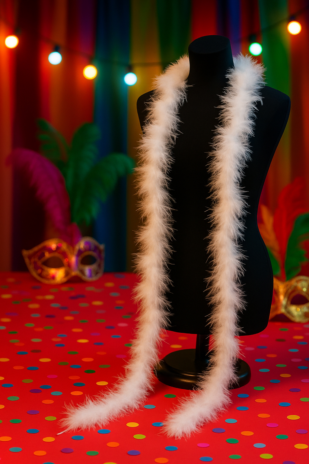 Ghirlanda pentru decor sau bradul de Craciun, model pene si bumbac, 200cm, alb [4]