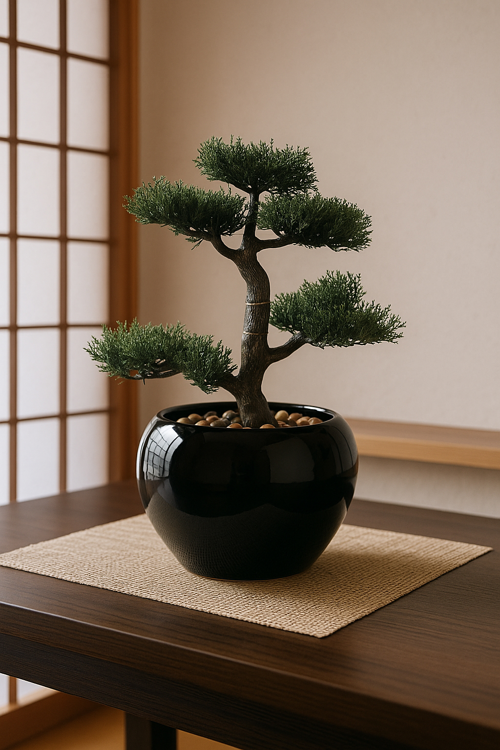Bonsai artificial Atmosphera in ghiveci ceramic cu pietricele decorative, 36 cm, verde [4]