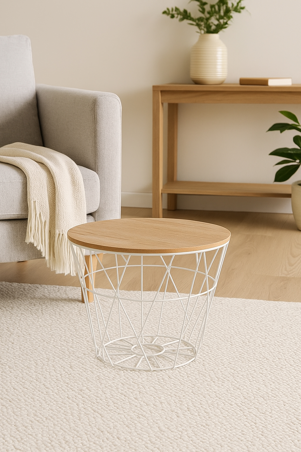 Masuta cafea Atmosphera Kumi, otel si MDF, 38x30 cm, alb [2]