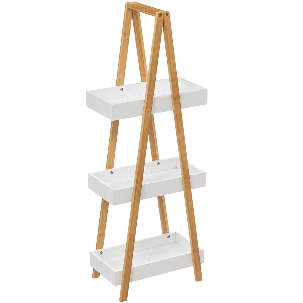 Mobilier baie - Etajera cu 3 rafturi 5Five Natureo, MDF si bambus, 30x18x82 cm, alb