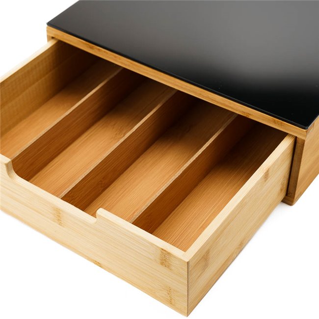Suport capsule cafea 5Five Blackbamboo, cu sertar, bambus si sticla, 30x30x10 cm, natur si negru [5]