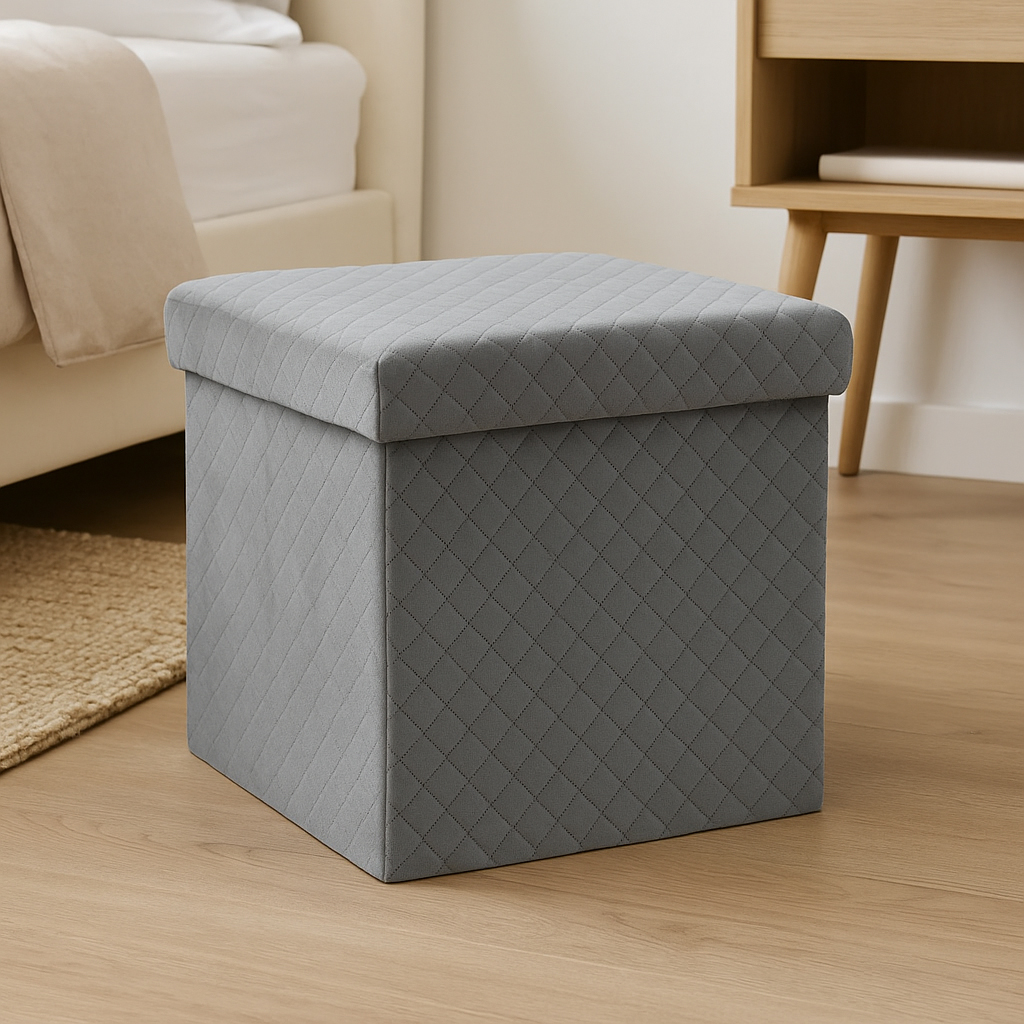 Taburet pliabil 5Five patrat cu spatiu de depozitare, MDF, 31x31x31 cm, gri [5]