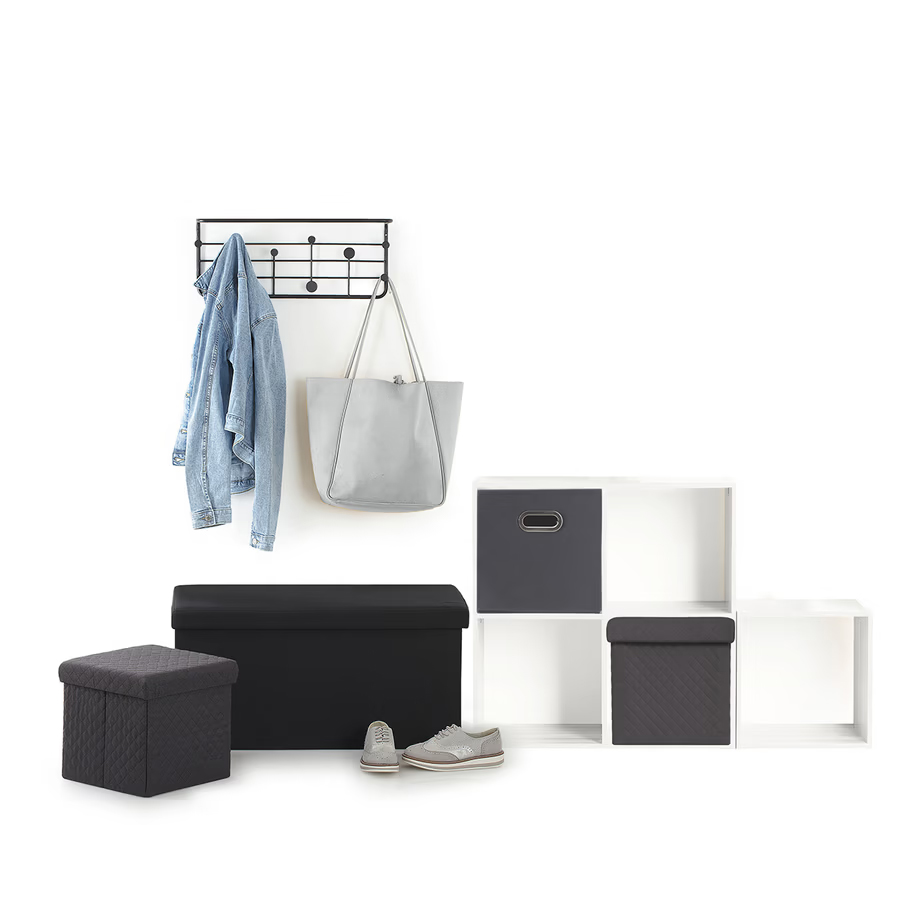 Taburet pliabil 5Five patrat cu spatiu de depozitare, MDF, 31x31x31 cm, gri inchis [3]