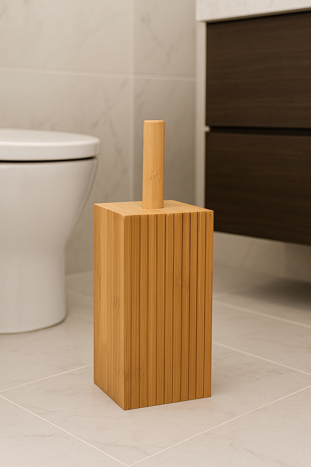 Perie toaleta 5Five Terre Inconnue cu suport cilindric, bambus si polipropilena, 10x10x38 cm, natur [4]