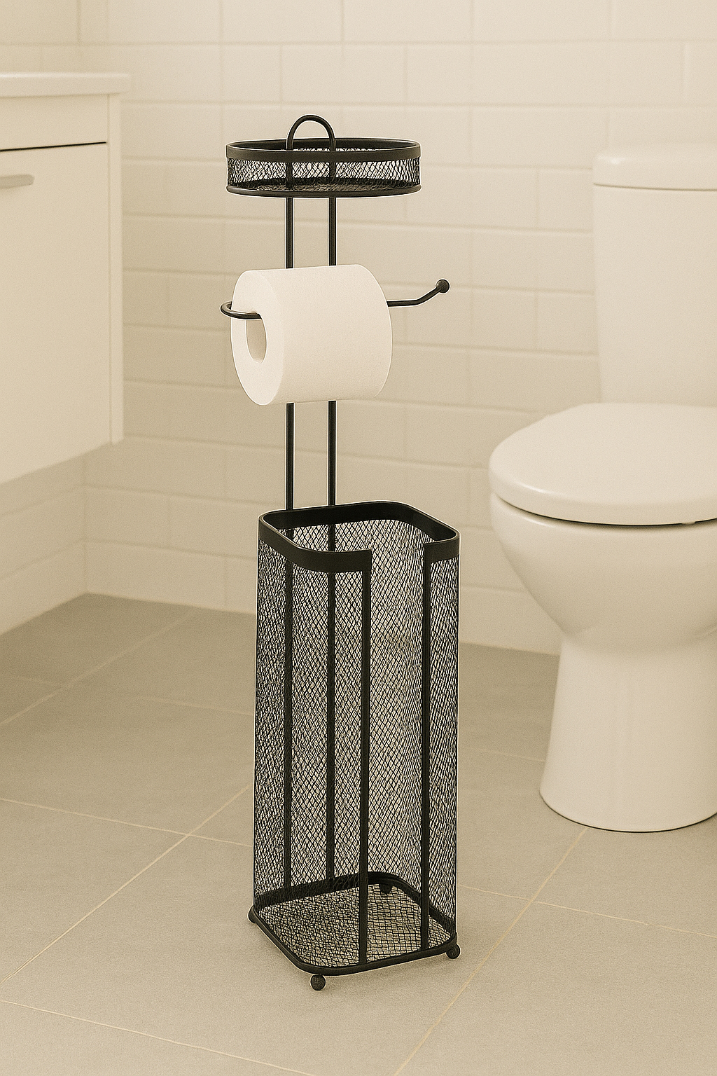 Suport hartie igienica 5Five Mayaj cu spatiu depozitare, otel, 17x16x73 cm, negru [4]