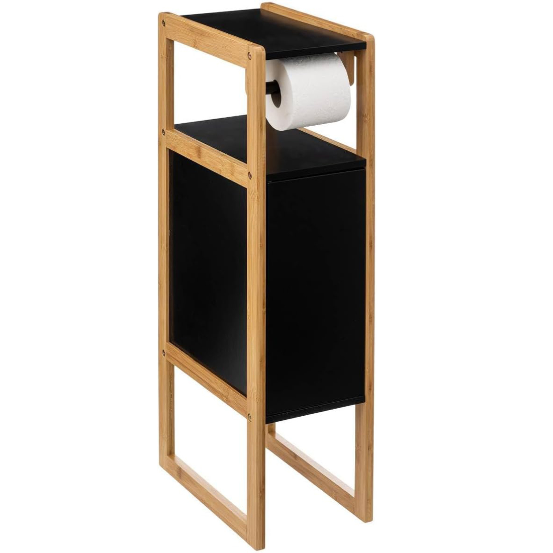 Standuri si suporturi hartie - Suport hartie igienica 5Five Natureo cu dulapior, MDF, 33x20x80 cm, negru