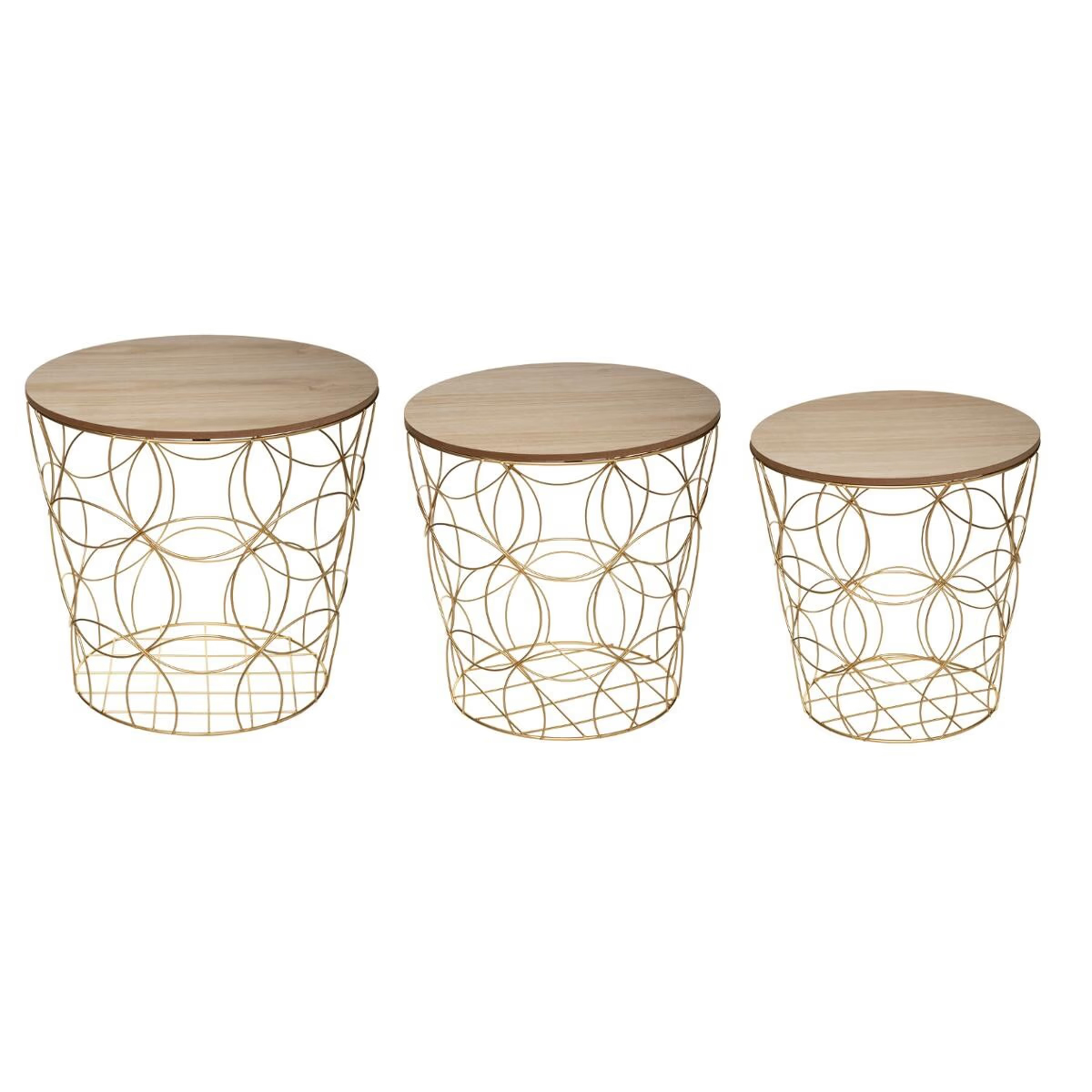 MOBILIER - Set 3 masute cafea Atmosphera Kumi, structura metal, diametru 37, 41 si 46 cm, auriu