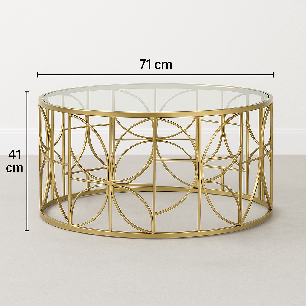 Masa cafea Atmosphera Artifice rotunda, sticla si metal, 71x41 cm, auriu [5]