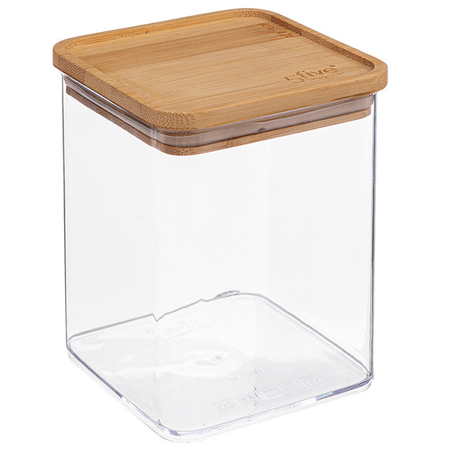 BUCATARIE - Cutie depozitare 5Five Eske patrata 1L, capac bambus, PS transparent