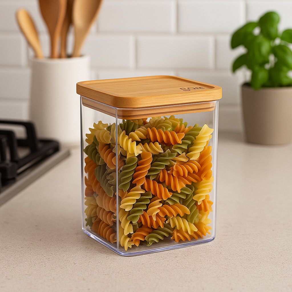 Cutie depozitare 5Five Eske patrata 1L, capac bambus, PS transparent [3]