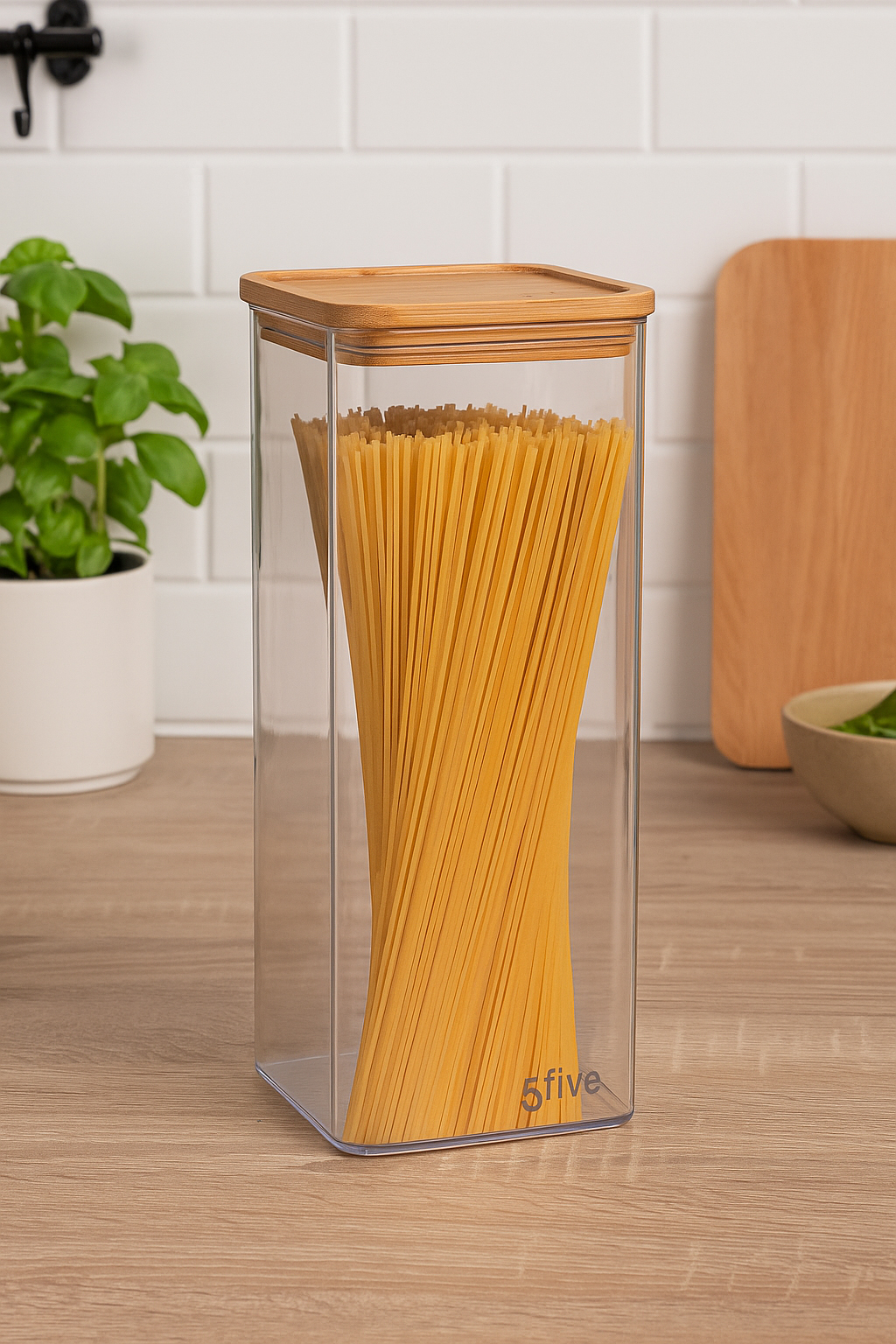 Cutie depozitare 5Five Eske patrata 2L, capac bambus, PS transparent [3]