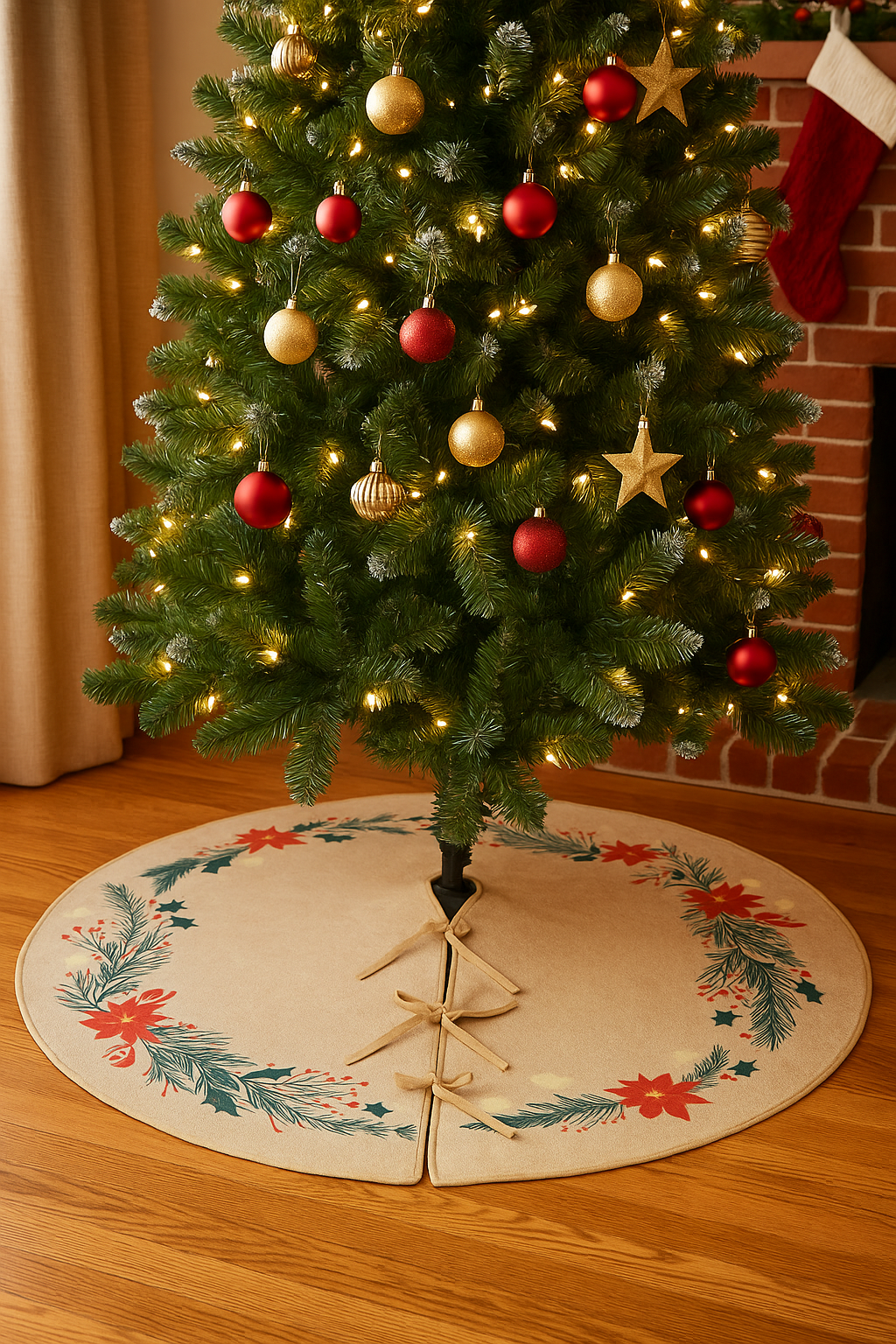 Covoras de pus sub bradul de Craciun, diametru 90 cm, bej cu modele [2]